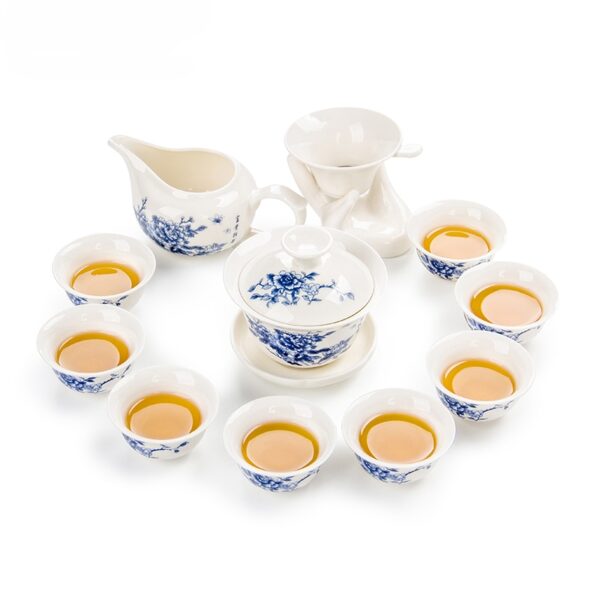 Tea Kit 11-Piece Chinese Kung Fu Tea Set with Ceramic Teacups, Porcelain Gaiwan, and Teapot for Tea Ceremony
