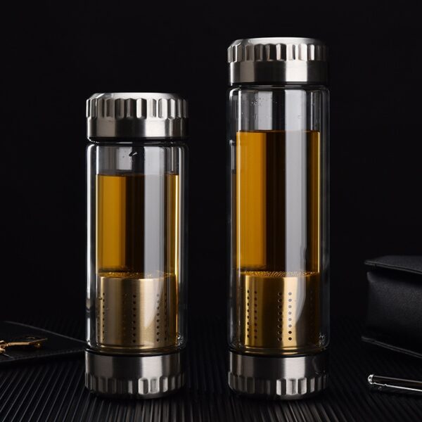 Tea Infusing Bottle 300/400/600ML Glass Water Bottle with Stainless Steel Tea Infuser, Double Wall Lid, Thick Bottom – Perfect for Office, Home, and Gifting - Image 2