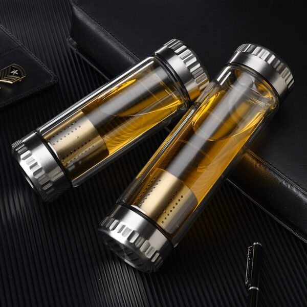 Tea Infusing Bottle 300/400/600ML Glass Water Bottle with Stainless Steel Tea Infuser, Double Wall Lid, Thick Bottom – Perfect for Office, Home, and Gifting