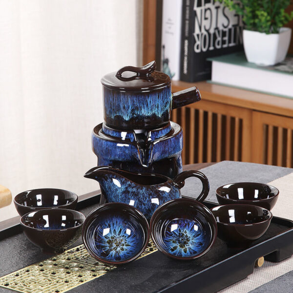 Tea Kit 8-Piece Semi-Automatic Chinese Ceramic Purple Clay Tea Set with Tea Cups and Kung Fu Teapot - Image 2