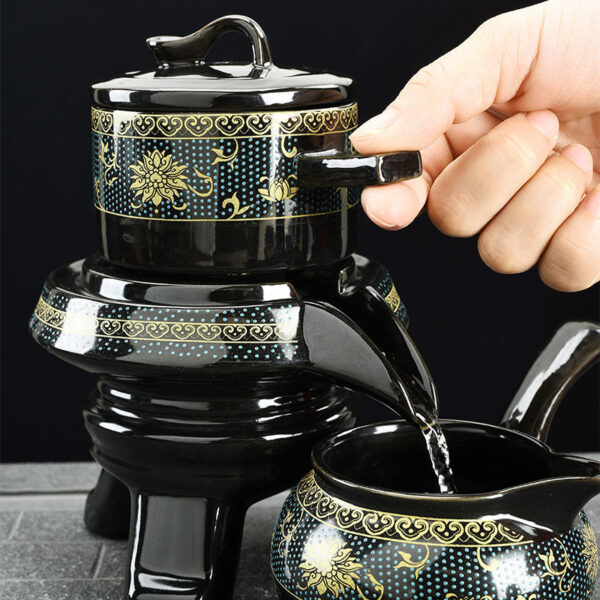 Tea Kit 8-Piece Semi-Automatic Chinese Ceramic Purple Clay Tea Set with Tea Cups and Kung Fu Teapot - Image 3