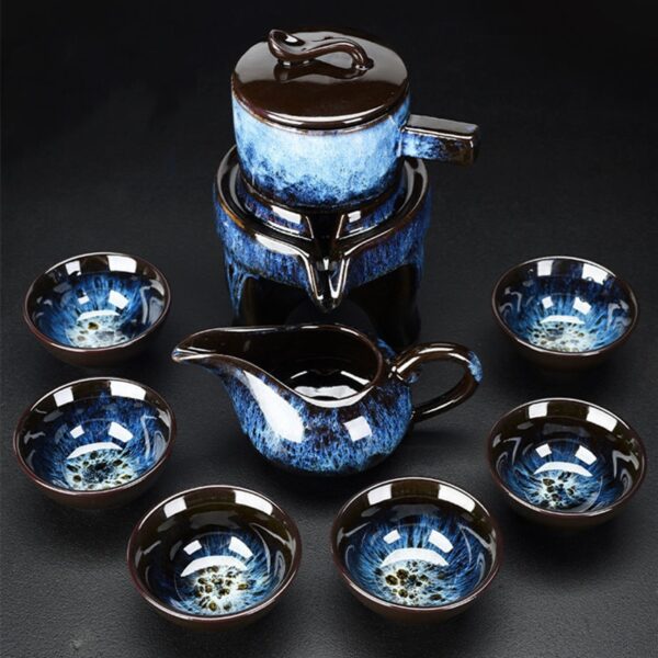 Tea Kit 8-Piece Semi-Automatic Chinese Ceramic Purple Clay Tea Set with Tea Cups and Kung Fu Teapot - Image 4