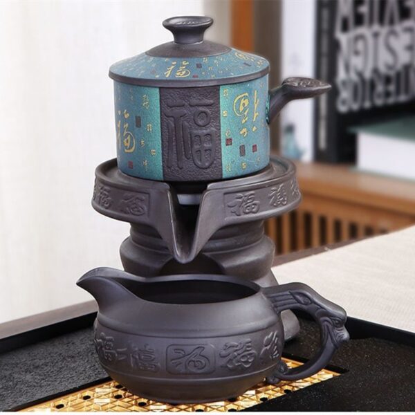 Tea Kit 8-Piece Semi-Automatic Chinese Ceramic Purple Clay Tea Set with Tea Cups and Kung Fu Teapot - Image 5