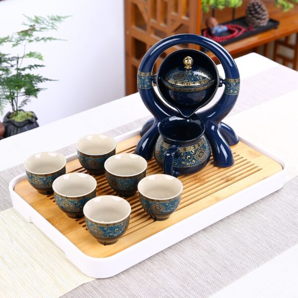 Tea Kit 8-Piece Semi-Automatic Chinese Ceramic Purple Clay Tea Set with Tea Cups and Kung Fu Teapot