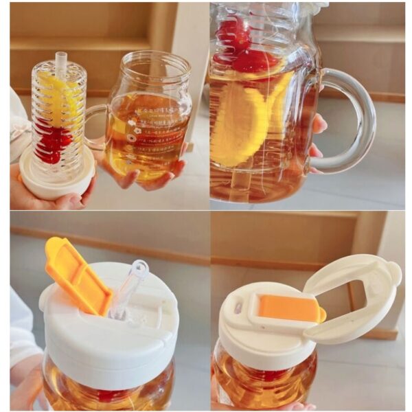 Glass Water Bottle With Fruit Infuser - 850/550ml Portable Drinking Bottle with Tea Infuser Filter - Image 6
