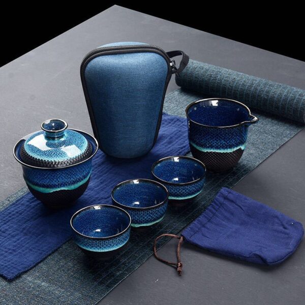 Tea Kit Chinese Kung Fu Ceramic Glaze Travel Tea Set with Teapot, Teacup, Gaiwan, and Porcelain Teaware Sets for a Tea Ceremony