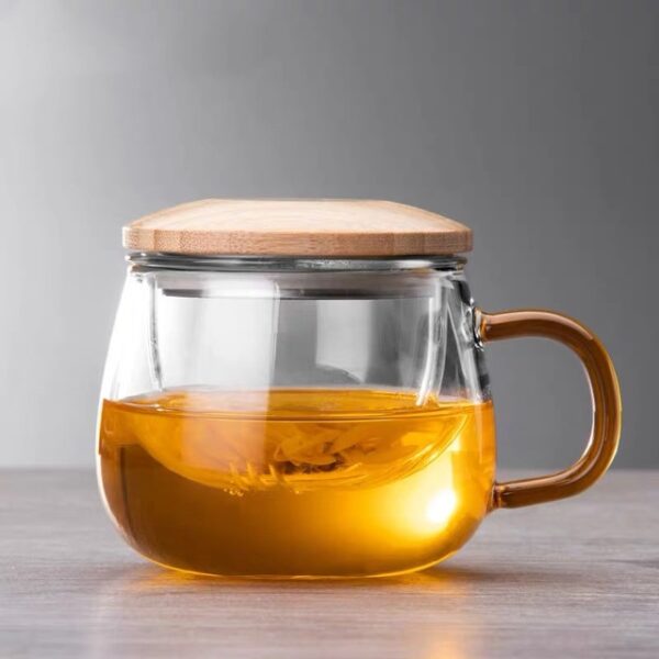 Infuser Mug Creative Glass Tea Cup with Transparent Filter, Bamboo Lid, and Heat-Resistant Design for Office Tea and More - Image 3