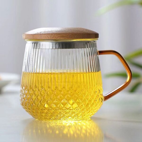 Infuser Mug Creative Glass Tea Cup with Transparent Filter, Bamboo Lid, and Heat-Resistant Design for Office Tea and More - Image 2