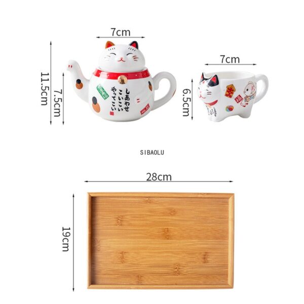Tea Kit Cute Japanese Lucky Cat Porcelain Tea Set with Creative Maneki Neko Ceramic Tea Cup, Kettle, and Strainer for Office and Home - Image 5