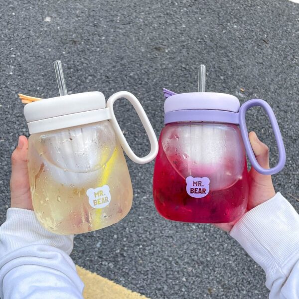 Glass Water Bottle With Fruit Infuser - 850ml Large Tumbler with Straw, Cute Kawaii Design, Leakproof, and Convenient Handle - Image 2