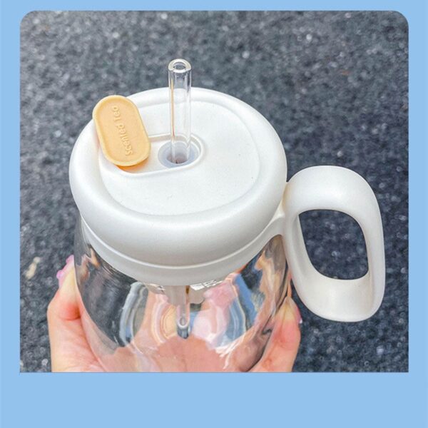 Glass Water Bottle With Fruit Infuser - 850ml Large Tumbler with Straw, Cute Kawaii Design, Leakproof, and Convenient Handle - Image 3
