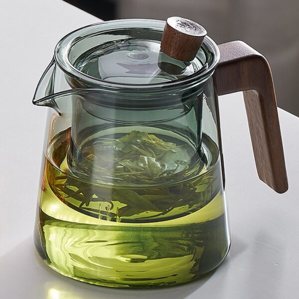 Tea Steeping Mug Set Retro Glass Teapot with Wood Handle and Filter, Perfect for Chinese Tea Ceremony - 530ML Capacity - Image 2