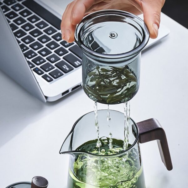 Tea Steeping Mug Set Retro Glass Teapot with Wood Handle and Filter, Perfect for Chinese Tea Ceremony - 530ML Capacity - Image 3