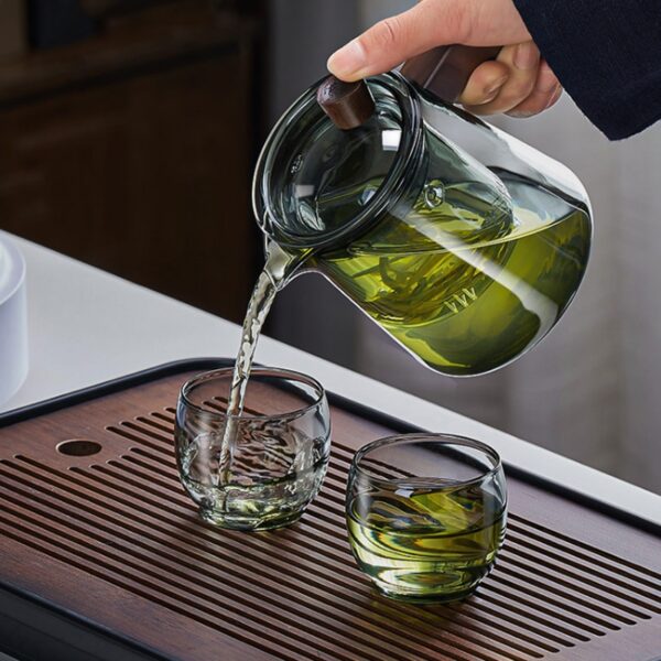 Tea Steeping Mug Set Retro Glass Teapot with Wood Handle and Filter, Perfect for Chinese Tea Ceremony - 530ML Capacity - Image 4