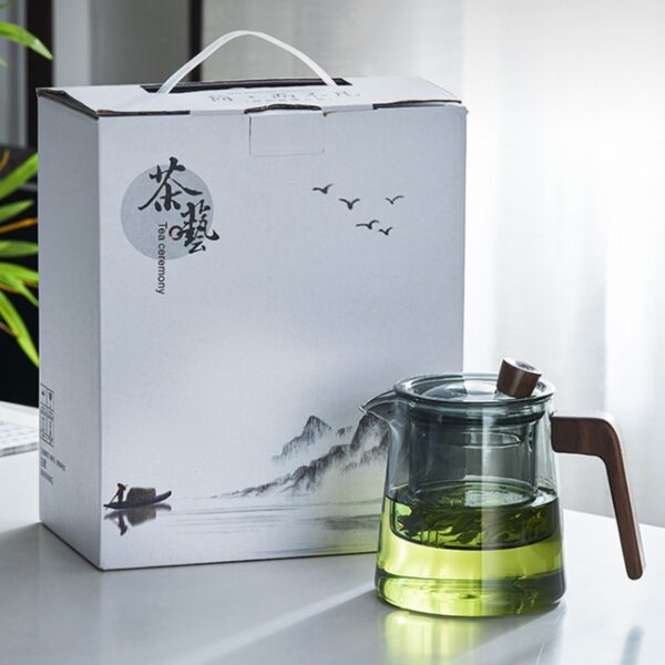Tea Steeping Mug Set Retro Glass Teapot with Wood Handle and Filter, Perfect for Chinese Tea Ceremony - 530ML Capacity - Image 5