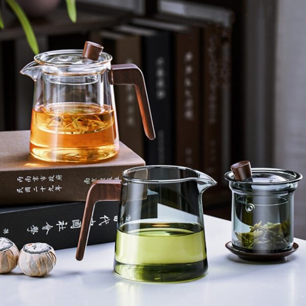 Tea Steeping Mug Set Retro Glass Teapot with Wood Handle and Filter, Perfect for Chinese Tea Ceremony - 530ML Capacity - Image 6