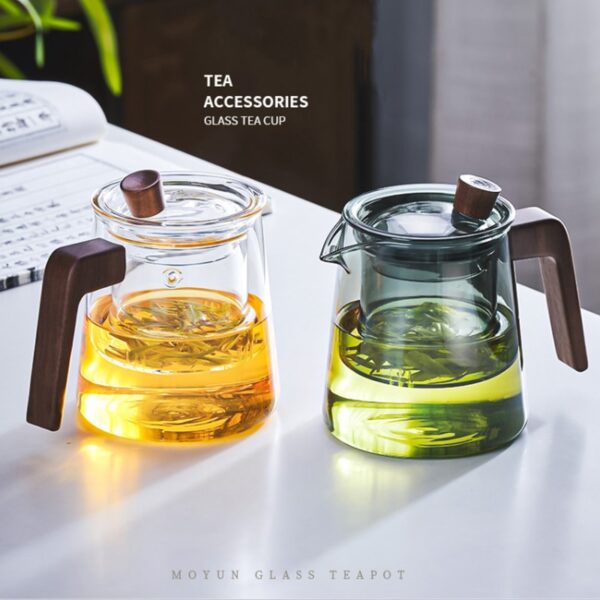 Tea Steeping Mug Set Retro Glass Teapot with Wood Handle and Filter, Perfect for Chinese Tea Ceremony - 530ML Capacity