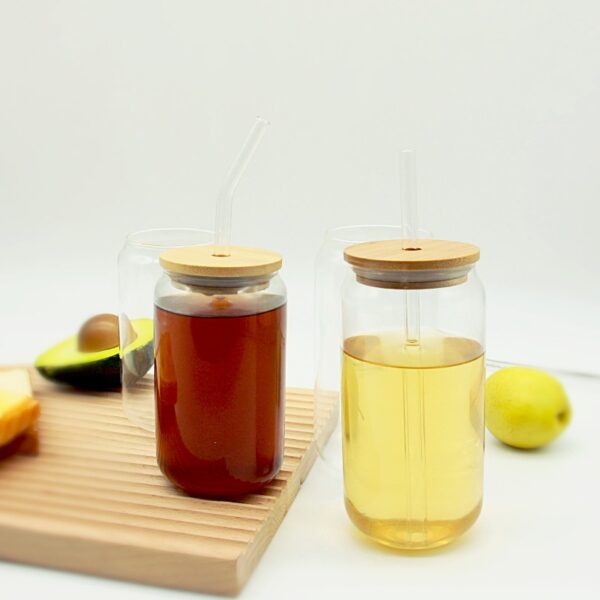 Glass Water Bottle With Bamboo Lid - Eco-Friendly Drinkware Set of 4/6 Transparent Cups for Cold Drinks, Coffee, Tea, and More - Image 3