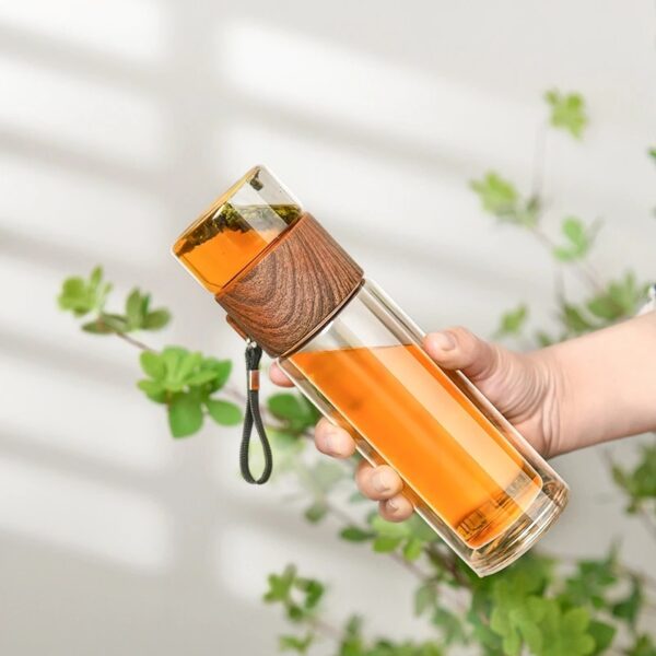 Tea Infusing Bottle Double Wall Thermal Glass Mug with Tea-Water Separation for Creative Insulation