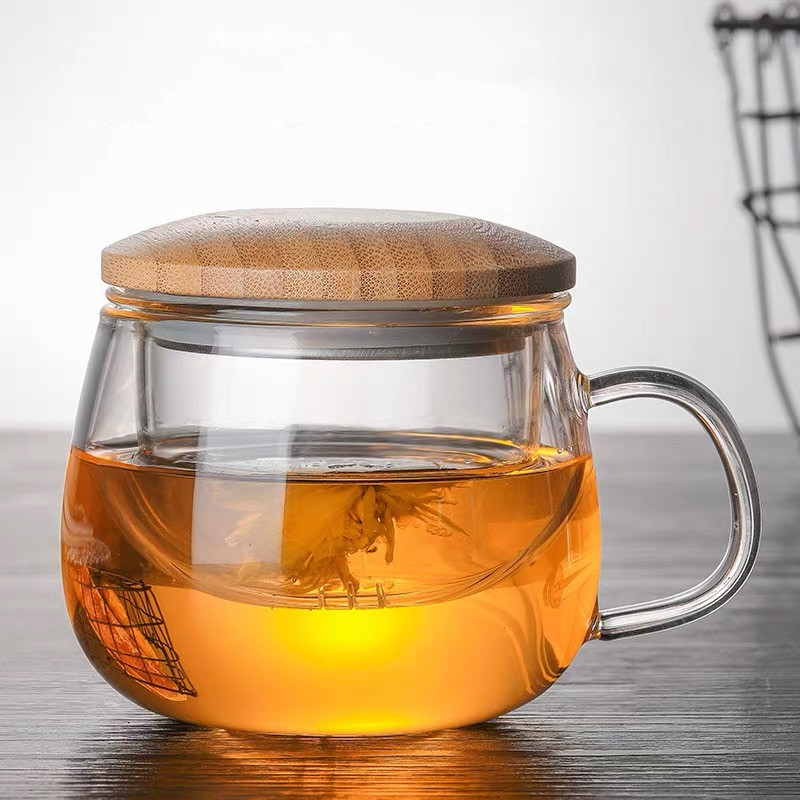 Infuser Mug Creative Glass Tea Cup with Transparent Filter, Bamboo Lid, and Heat-Resistant Design for Office Tea and More