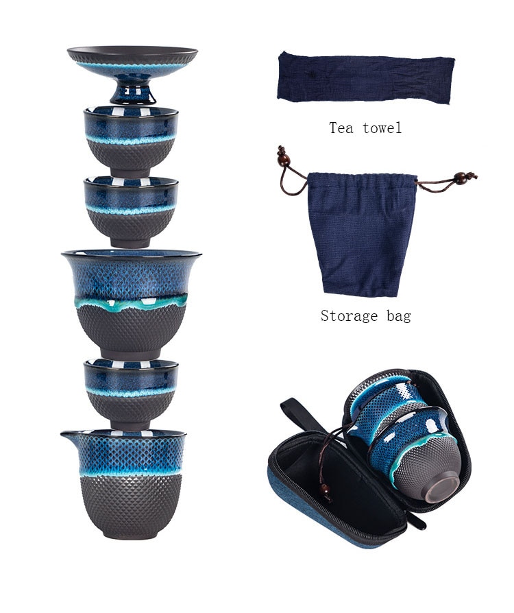 Tea Kit Chinese Kung Fu Ceramic Glaze Travel Tea Set with Teapot, Teacup, Gaiwan, and Porcelain Teaware Sets for a Tea Ceremony