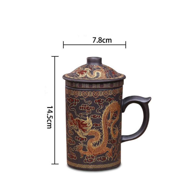 Dragon/Beauty Purple Clay Infuser Mug Tea Cup with Lid, Ideal for Office, Water Cup, and Gift