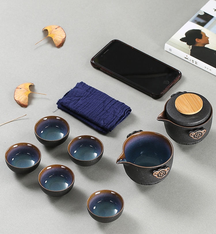 Tea Kit High-Grade Chinese Travel Tea Set with Kung Fu Ceramic Teapot, Porcelain Teaset, Gaiwan, and Tea Cups for Tea Ceremony