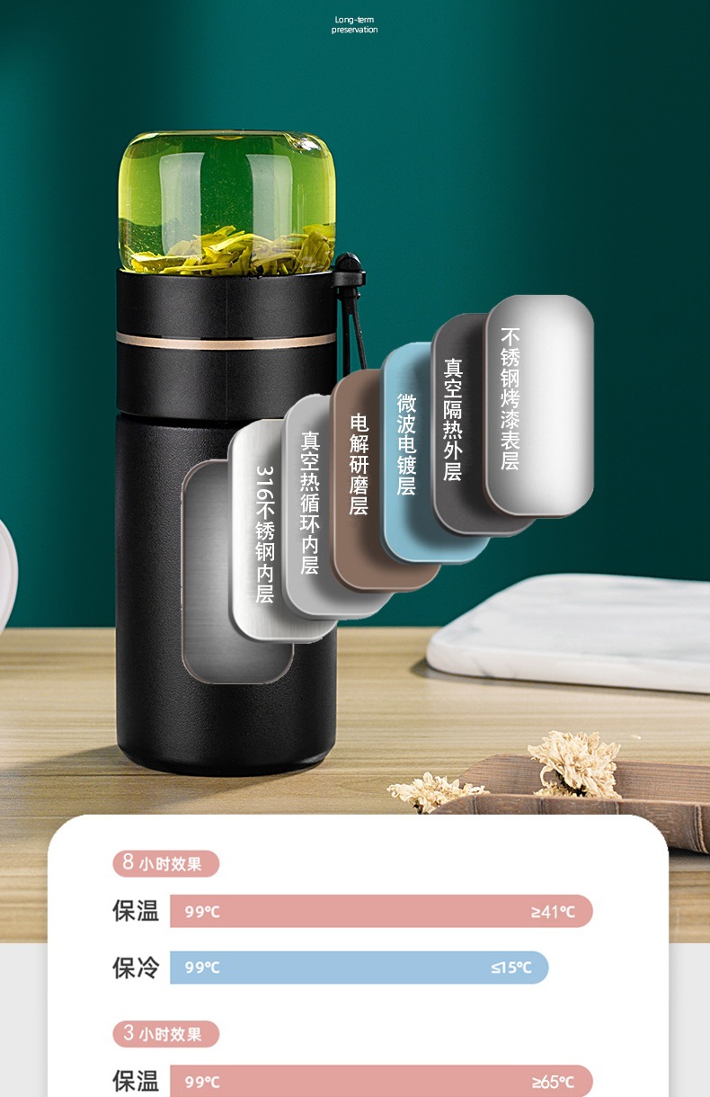 Stainless Steel Tea Infusing Bottle Insulated Thermos Travel Mug with Leakproof Design and Built-In Strainer for Tea and Coffee Enthusiasts