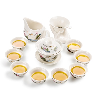 Tea Kit 11-Piece Chinese Kung Fu Tea Set with Ceramic Teacups, Porcelain Gaiwan, and Teapot for Tea Ceremony
