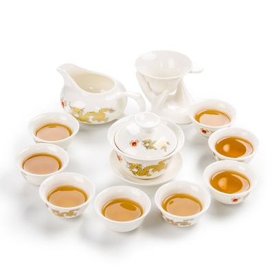 Tea Kit 11-Piece Chinese Kung Fu Tea Set with Ceramic Teacups, Porcelain Gaiwan, and Teapot for Tea Ceremony