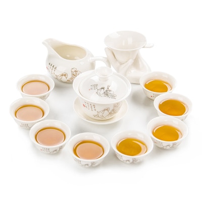 Tea Kit 11-Piece Chinese Kung Fu Tea Set with Ceramic Teacups, Porcelain Gaiwan, and Teapot for Tea Ceremony