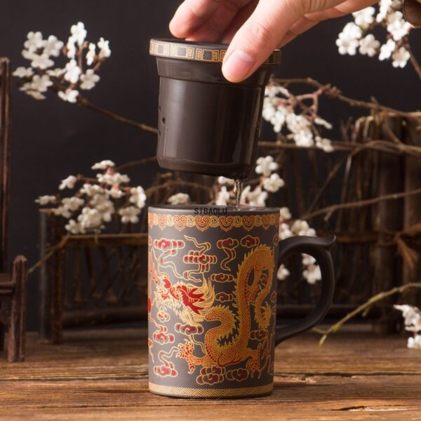 Dragon/Beauty Purple Clay Infuser Mug Tea Cup with Lid, Ideal for Office, Water Cup, and Gift
