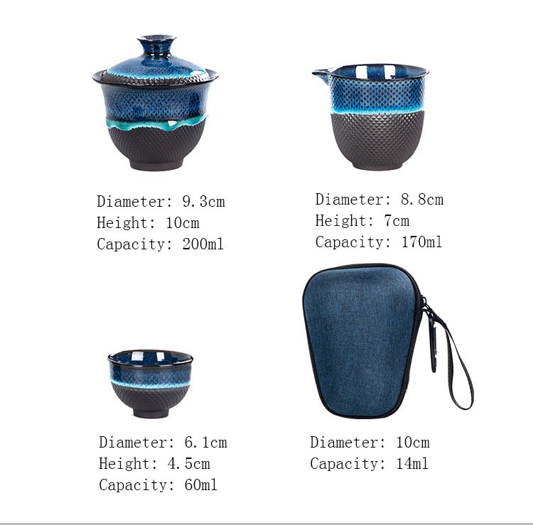 Tea Kit Chinese Kung Fu Ceramic Glaze Travel Tea Set with Teapot, Teacup, Gaiwan, and Porcelain Teaware Sets for a Tea Ceremony