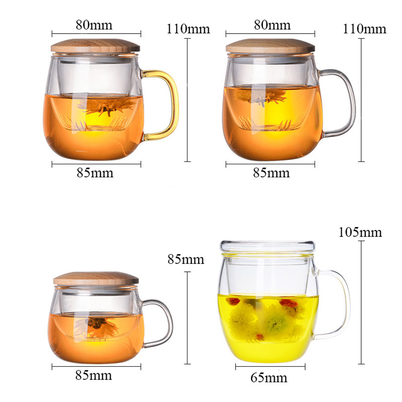 Infuser Mug Creative Glass Tea Cup with Transparent Filter, Bamboo Lid, and Heat-Resistant Design for Office Tea and More