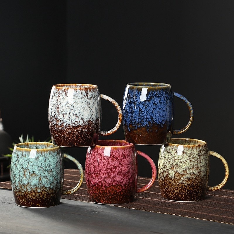 Tea Steeping Mug 480ml Ceramic Kiln-Changed Cup with Handle - Perfect for Coffee, Water, and Porcelain Pottery