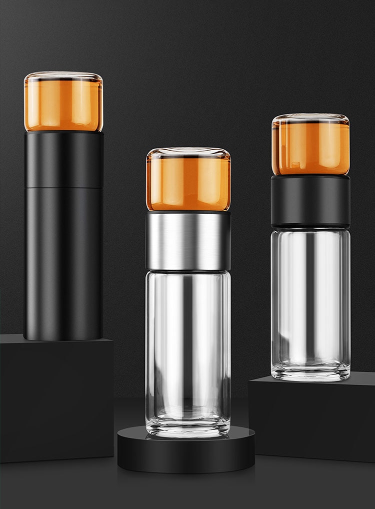 Tea Infusing Bottle Double Wall Thermal Glass Mug with Tea-Water Separation for Creative Insulation