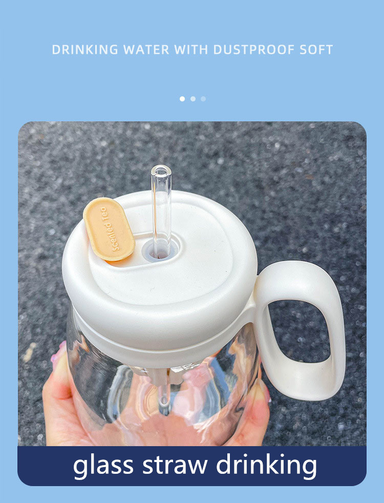 Glass Water Bottle With Fruit Infuser - 850ml Large Tumbler with Straw, Cute Kawaii Design, Leakproof, and Convenient Handle