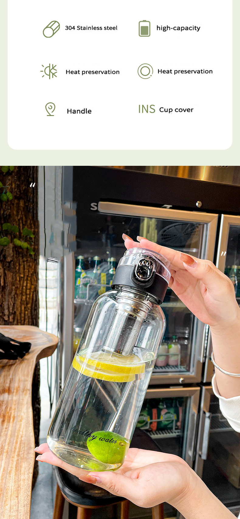 1-Liter Glass Travel Water Bottle Portable Drinkware for Outdoor Adventures, Coffee, and Heat Resistance