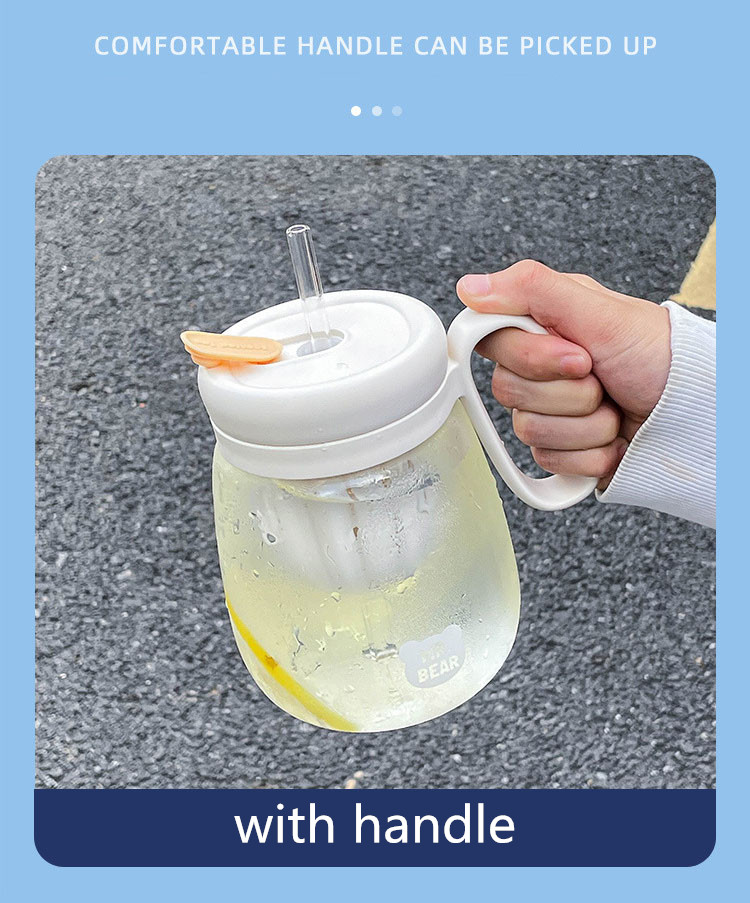 Glass Water Bottle With Fruit Infuser - 850ml Large Tumbler with Straw, Cute Kawaii Design, Leakproof, and Convenient Handle