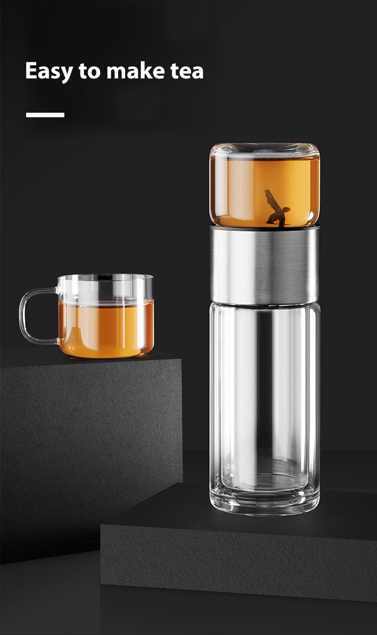 Tea Infusing Bottle Double Wall Thermal Glass Mug with Tea-Water Separation for Creative Insulation
