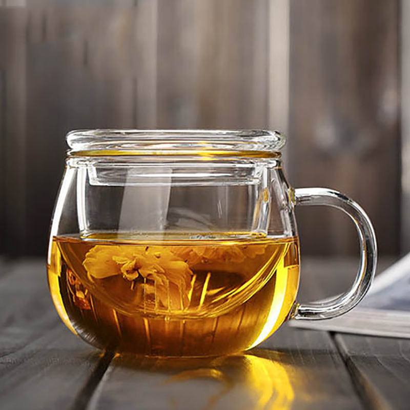 Infuser Mug Transparent Glass Tea Cups with Lids, Heat-Resistant Borosilicate Glass for Flower Tea, Coffee, and Milk in Office