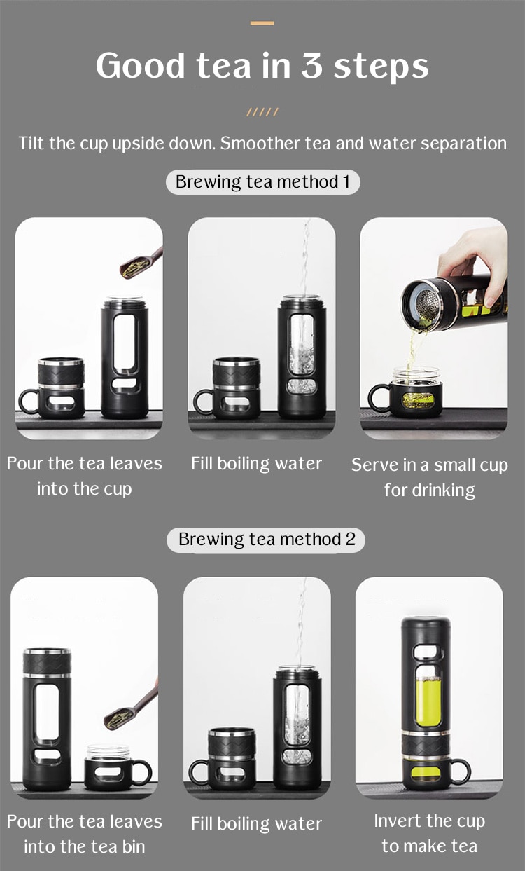 520ML Tea Infusing Bottle Double-Layer Insulation Water Cup with Tea-Water Separation and Portable Filtering