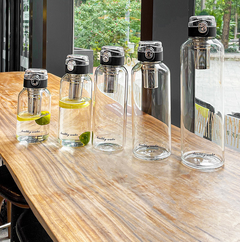 1-Liter Glass Travel Water Bottle Portable Drinkware for Outdoor Adventures, Coffee, and Heat Resistance