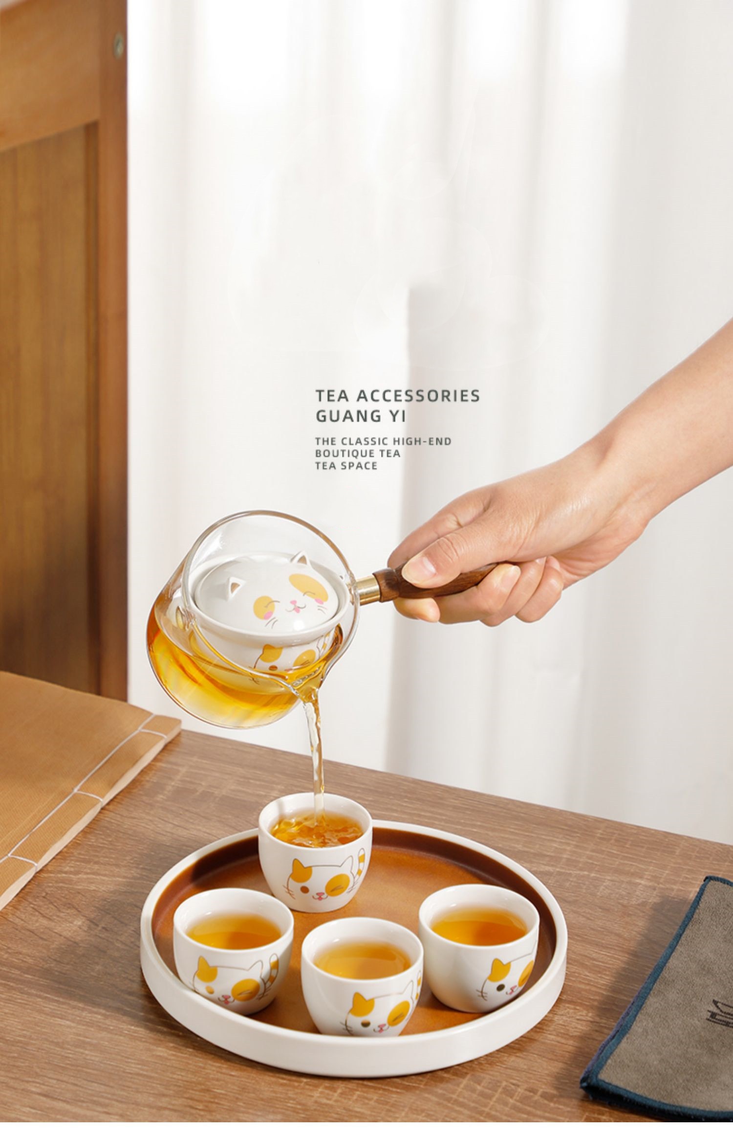 Tea Kit Portable Glass and Ceramic Chinese Kung Fu Tea Set - Ideal Travel Teaware Sets with Teapot, Tea Cup Set, and Infuser