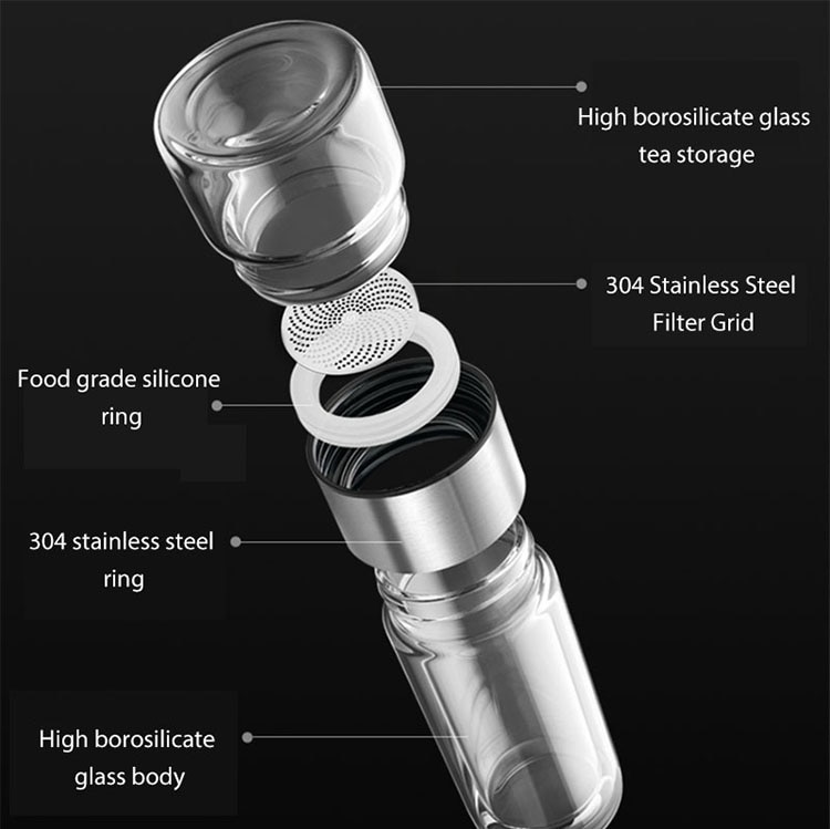 Tea Infusing Bottle Double Wall Thermal Glass Mug with Tea-Water Separation for Creative Insulation