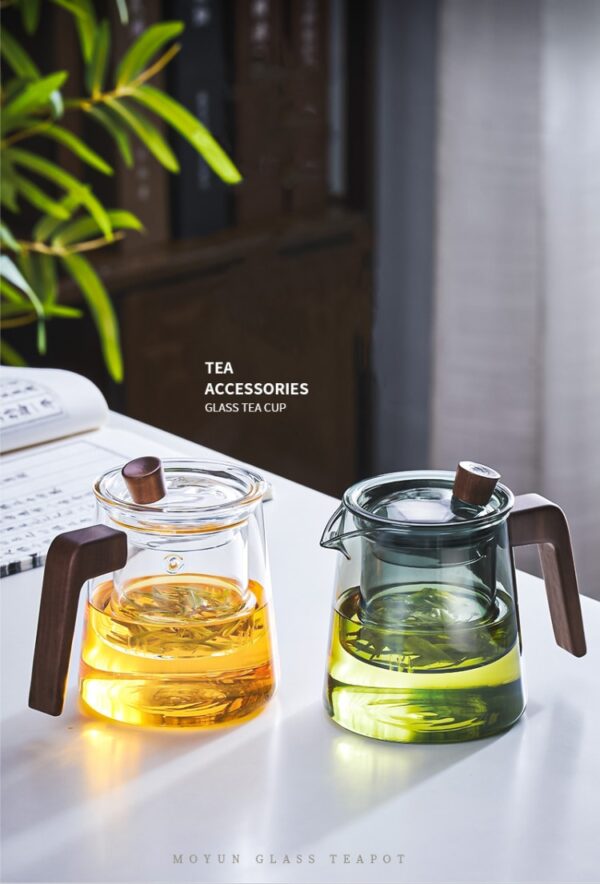 Tea Steeping Mug Set Retro Glass Teapot with Wood Handle and Filter, Perfect for Chinese Tea Ceremony - 530ML Capacity - Image 7