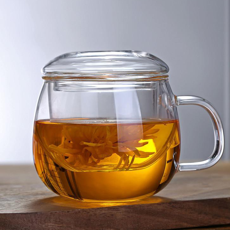 Infuser Mug Transparent Glass Tea Cups with Lids, Heat-Resistant Borosilicate Glass for Flower Tea, Coffee, and Milk in Office