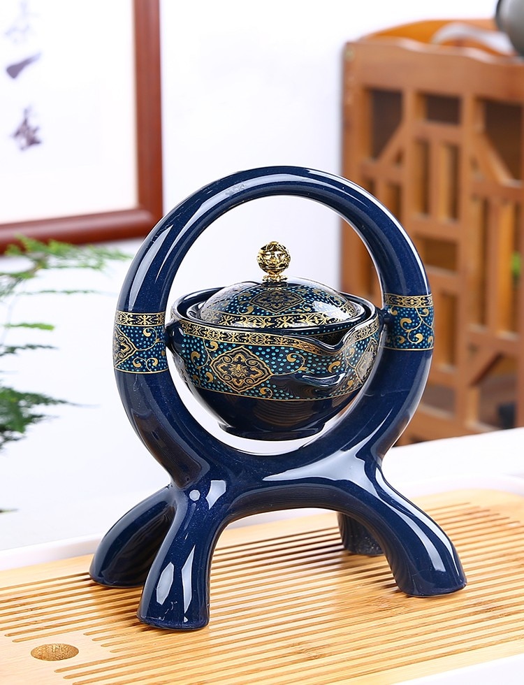 Tea Kit 8-Piece Semi-Automatic Chinese Ceramic Purple Clay Tea Set with Tea Cups and Kung Fu Teapot