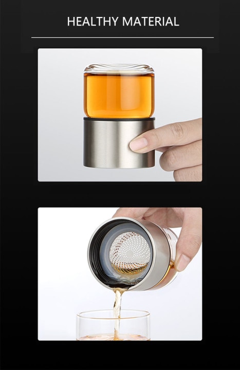 Tea Infusing Bottle Double Wall Thermal Glass Mug with Tea-Water Separation for Creative Insulation