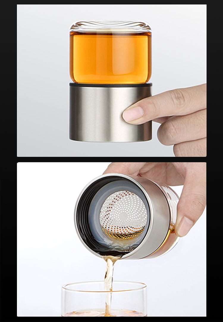 Tea Infusing Bottle Double Wall Thermal Glass Mug with Tea-Water Separation for Creative Insulation